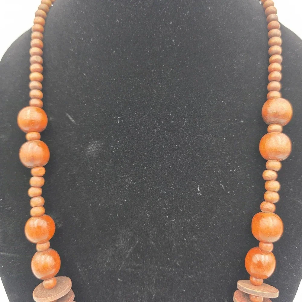 Wood Beaded Necklace Natural Wood 14.5